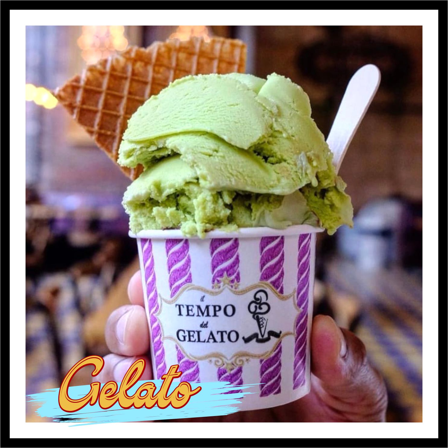 Tempo Gelato cup with green gelato